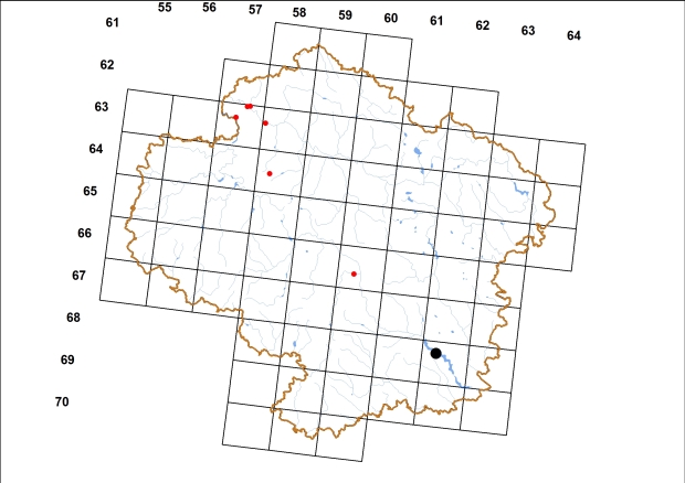 Mapa výskytu - závornatka malá - Clausilia rugosa
