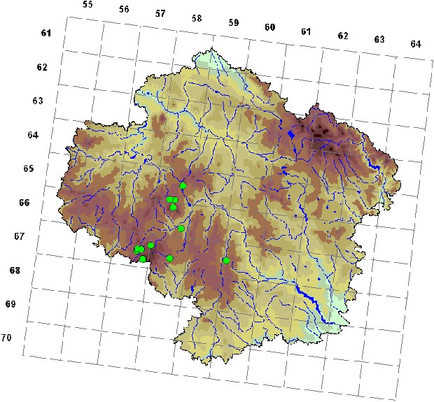 Mapa výskytu - ohňovec tečkovaný - Fomitiporia punctata