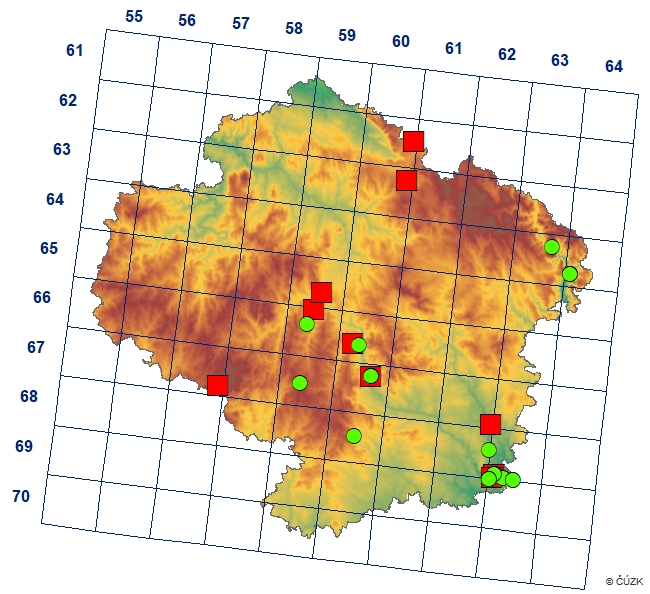 Mapa výskytu - lišejníkovec čtveroskvrnný - Lithosia quadra