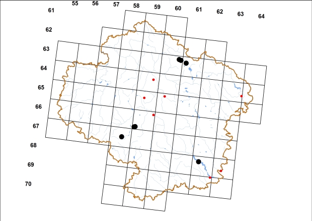 Mapa výskytu - chlupatka jednozubá - Petasina unidentata