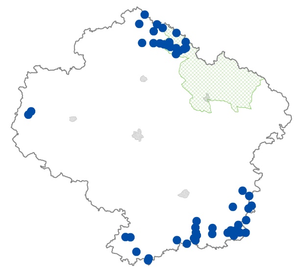 Mapa výskytu - skokan štíhlý - Rana dalmatina