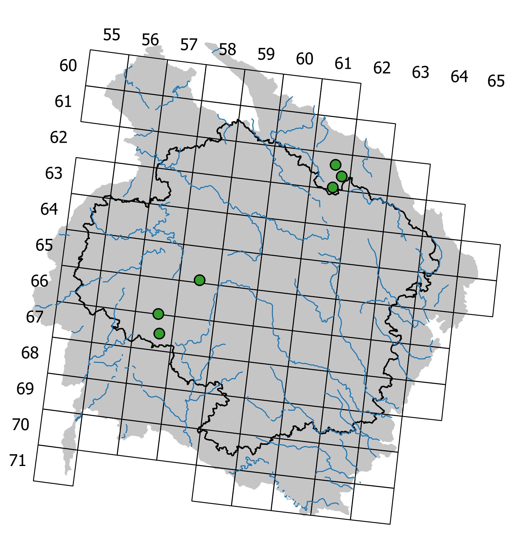 Mapa výskytu - rašeliník středový - Sphagnum centrale