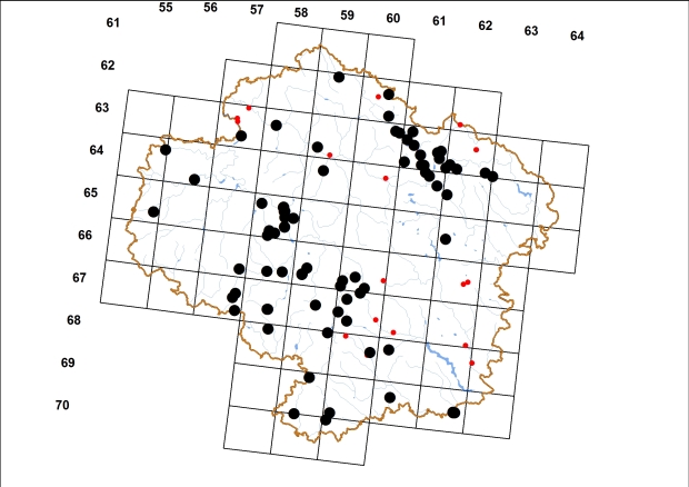 Mapa výskytu - jantarka obecná - Succinea putris
