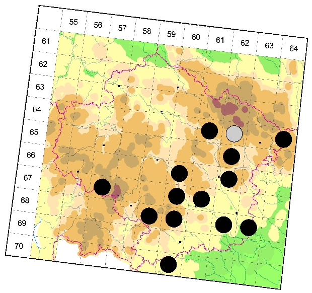 Mapa výskytu - kozlíček - Agapanthia intermedia