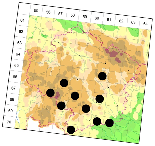 Mapa výskytu - střevlíček - Agonum thoreyi