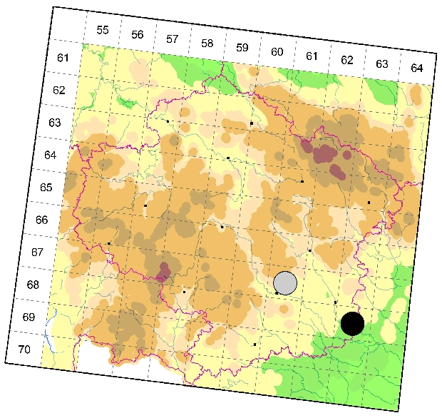 Mapa výskytu - slíďák Schmidtův - Alopecosa schmidti