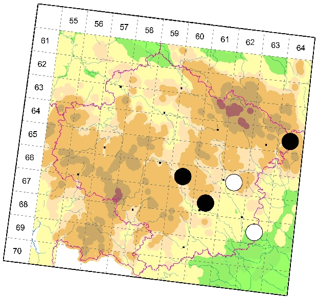 Mapa výskytu - slíďák suchopárový - Alopecosa striatipes