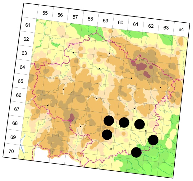 Mapa výskytu - střevlíček - Amara lucida