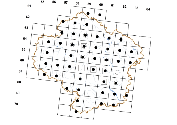 Mapa výskytu - škeble říční - Anodonta anatina