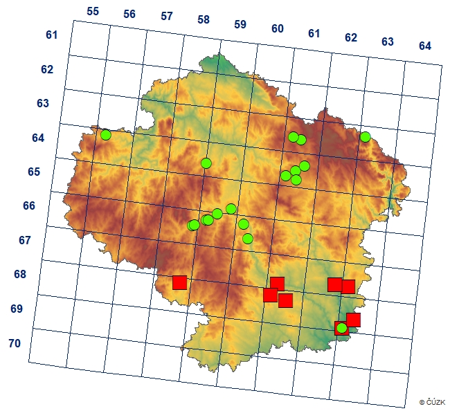 Mapa výskytu - batolec červený - Apatura ilia