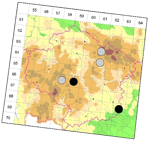 Mapa výskytu - křižák borový - Araniella displicata