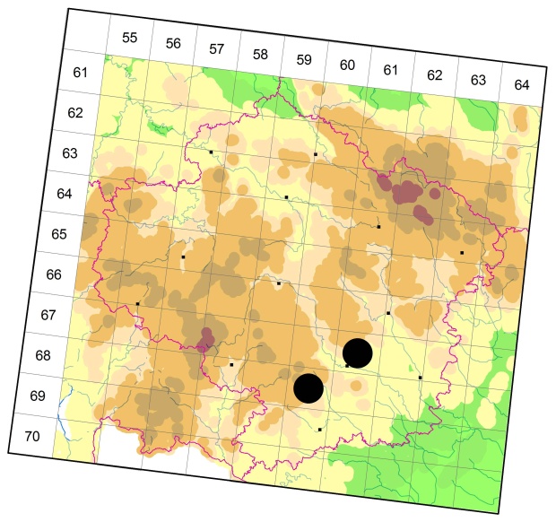 Mapa výskytu - střevlíček - Badister collaris