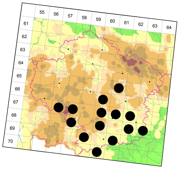 Mapa výskytu - střevlíček - Bembidion octomaculatum