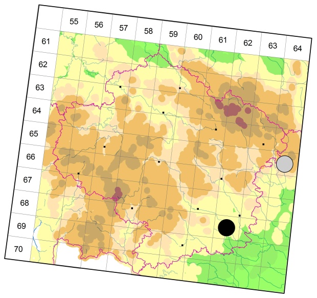 Mapa výskytu - střevlíček - Bembidion punctulatum