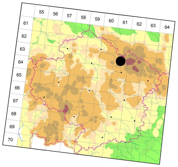 Mapa výskytu - střevlíček - Bembidion pygmaeum