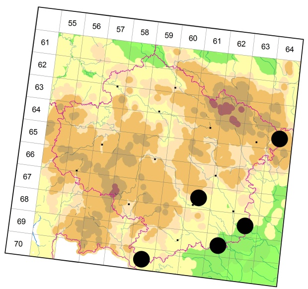 Mapa výskytu - prskavec - Brachinus crepitans