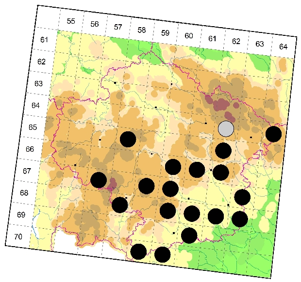 Mapa výskytu - tesařík - Brachyleptura maculicornis