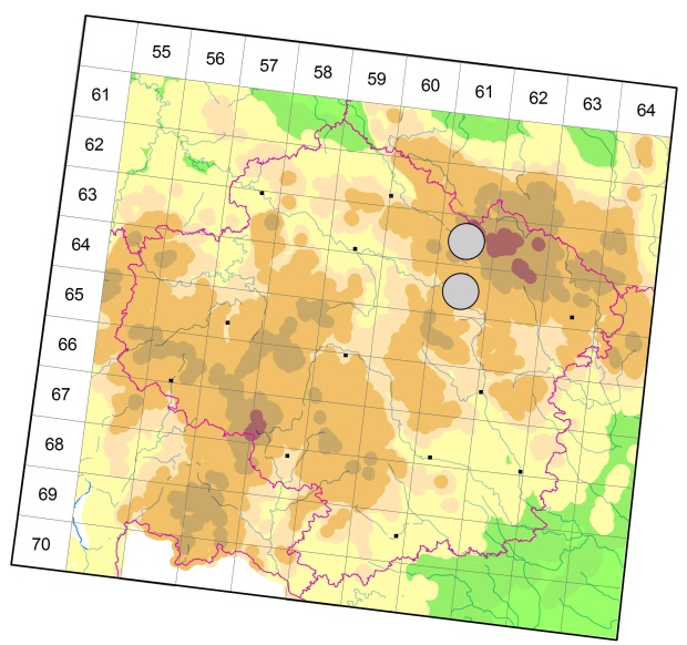 Mapa výskytu - střevlíček hlaváč - Broscus cephalotes