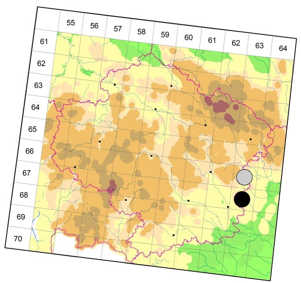 Mapa výskytu - krajník pižmový - Calosoma sycophanta