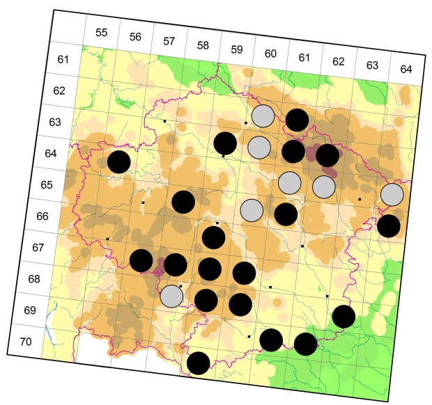 Mapa výskytu - střevlík zlatolesklý - Carabus auronitens