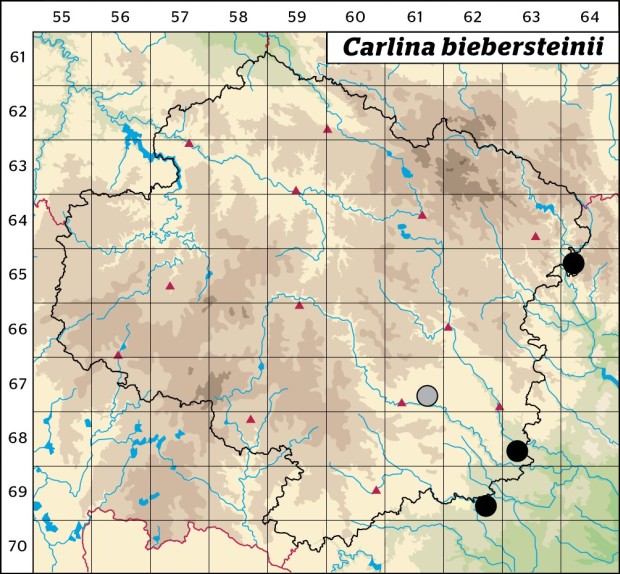 Mapa výskytu - pupava biebersteinova - Carlina biebersteinii
