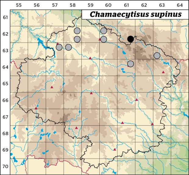 Mapa výskytu - čilimník nízký - Chamaecytisus supinus
