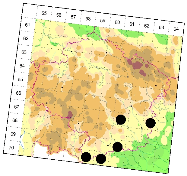 Mapa výskytu - tesařík - Chlorophorus herbsti