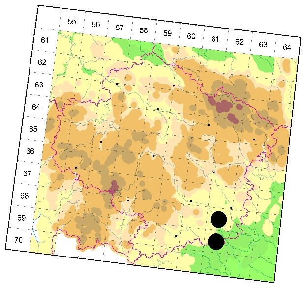 Mapa výskytu - šidélko ozdobné - Coenagrion ornatum