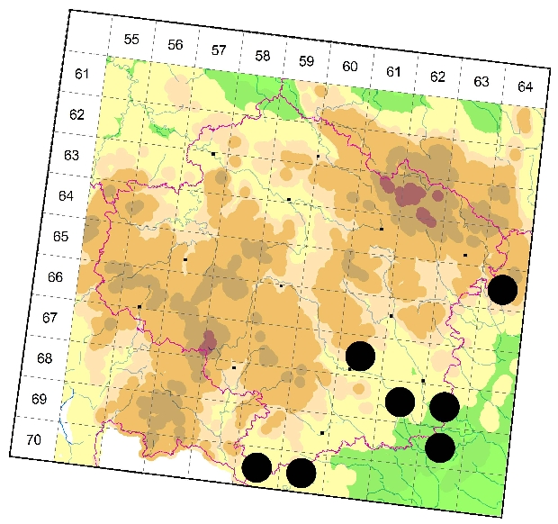 Mapa výskytu - tesařík - Cortodera humeralis