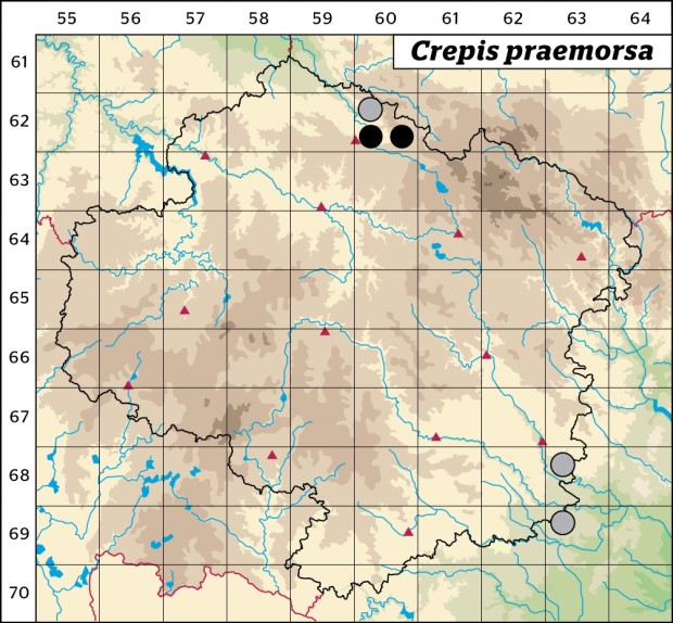 Mapa výskytu - škarda ukousnutá - Crepis praemorsa