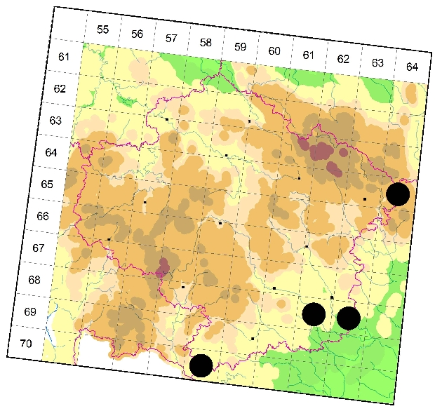 Mapa výskytu - snovačka červenonohá - Dipoena erythropus