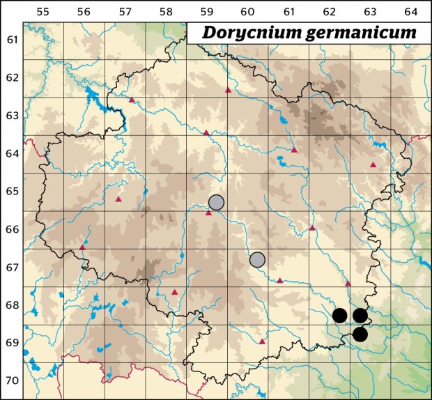 Mapa výskytu - bílojetel německý - Dorycnium germanicum