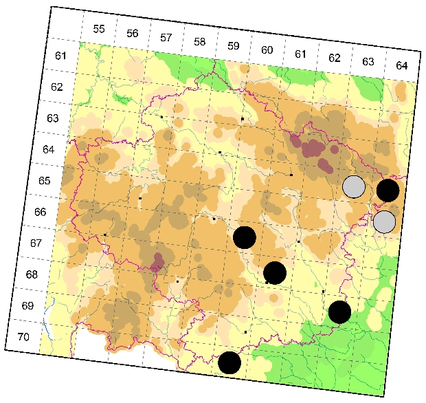 Mapa výskytu - šestiočka důlkatá - Dysdera moravica