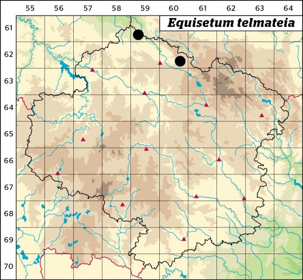 Mapa výskytu - přeslička největší - Equisetum telmateia