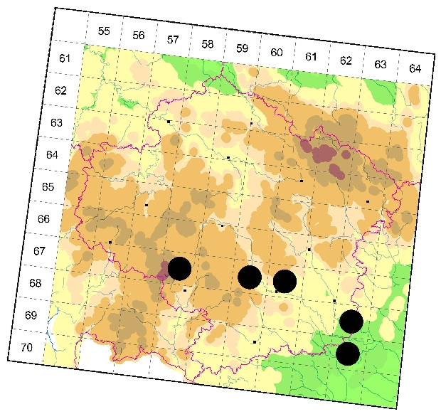 Mapa výskytu - kozlíček - Exocentrus punctipennis