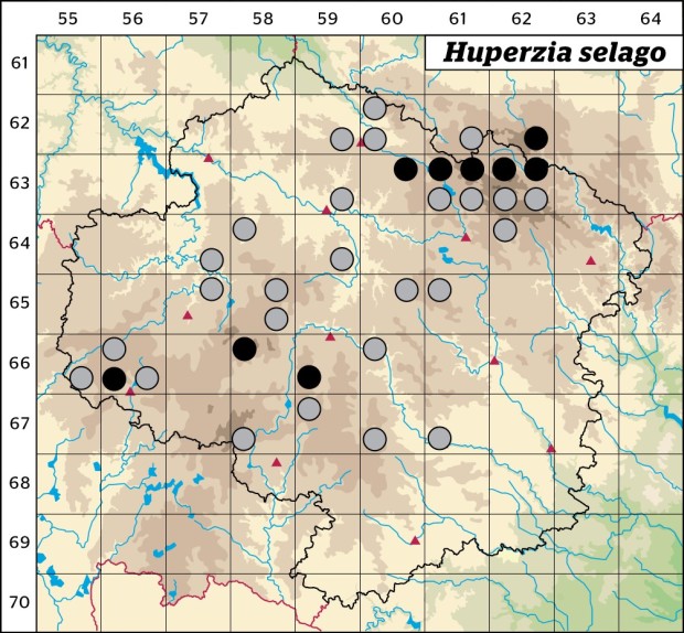 Mapa výskytu - vranec jedlový - Huperzia selago