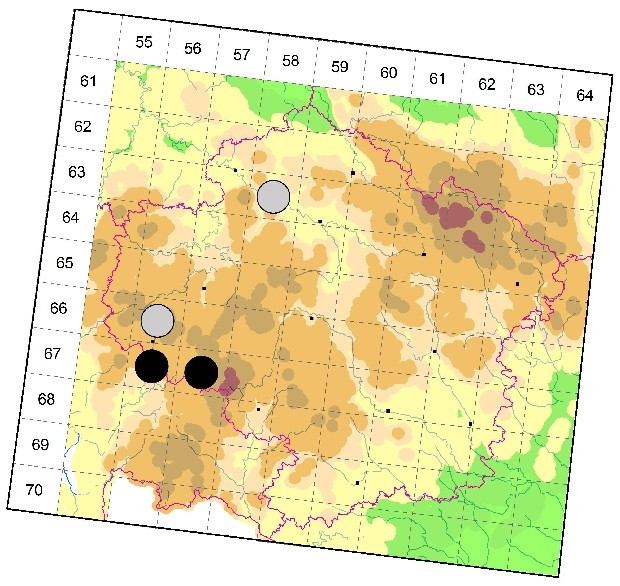 Mapa výskytu - křižák Herův - Hypsosinga heri