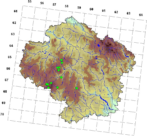 Mapa výskytu - lakovka laková - Laccaria laccata