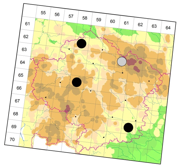 Mapa výskytu - střevlíček - Leistus piceus