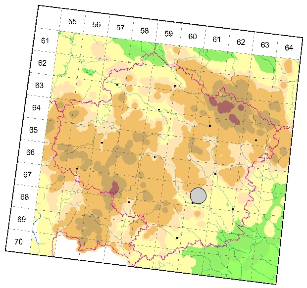 Mapa výskytu - tesařík - Leptura aurulenta