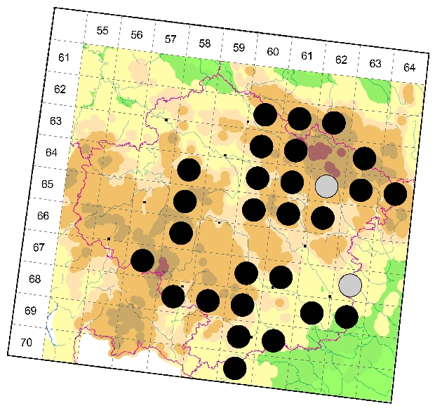 Mapa výskytu - tesařík - Obrium brunneum