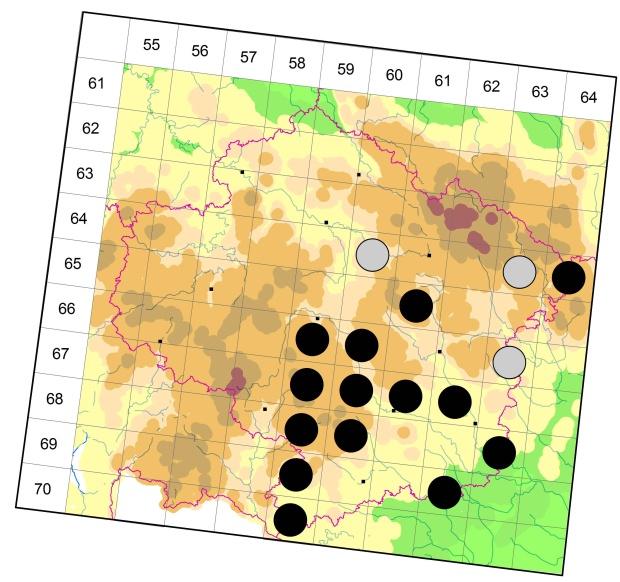 Mapa výskytu - střevlíček - Panagaeus bipustulatus