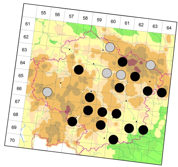 Mapa výskytu - střevlíček - Paranchus albipes