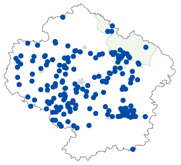 Mapa výskytu - blatnice skvrnitá - Pelobates fuscus