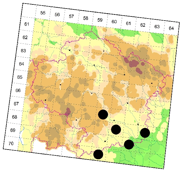 Mapa výskytu - tesařík - Phymatodes alni