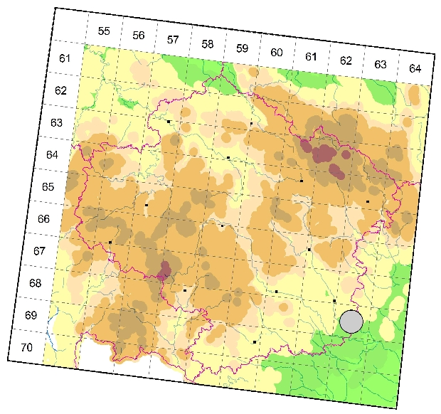 Mapa výskytu - kozlíček - Phytoecia argus