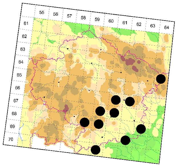 Mapa výskytu - kozlíček - Phytoecia coerulescens