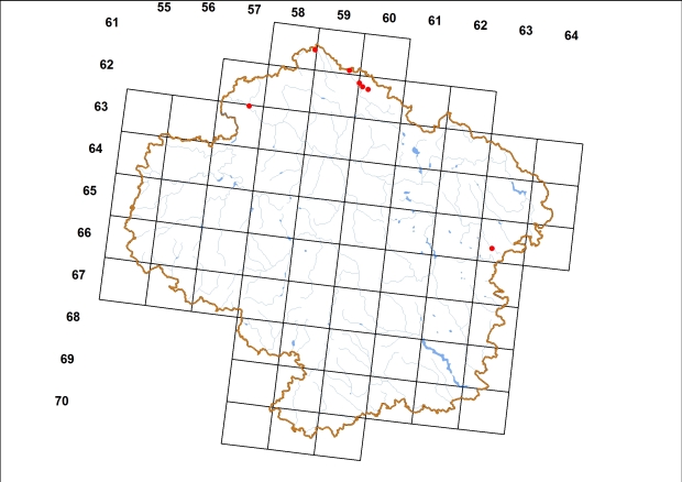 Mapa výskytu - nábělka karpatská - Plicuteria lubomirskii