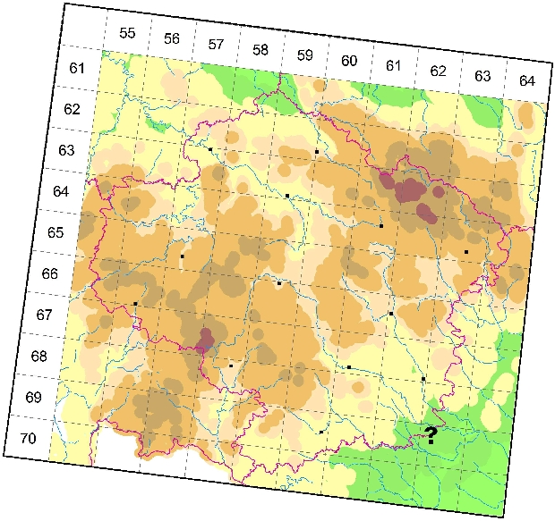 Mapa výskytu - vítod hořký krátkokřídlý - Polygala amara subsp. brachyptera