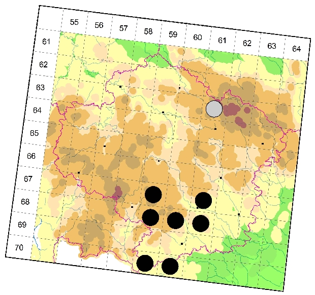 Mapa výskytu - tesařík - Rhagium bifasciatum